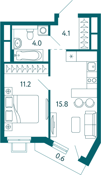 1-к, 35.7 м² · Дом у моря