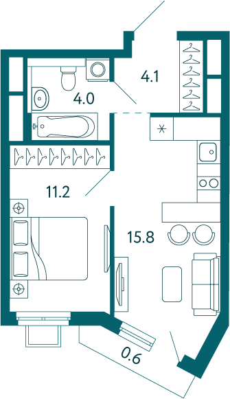 1-к, 35.7 м² · Дом у моря