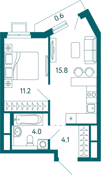1-к, 35.7 м² · Дом у моря