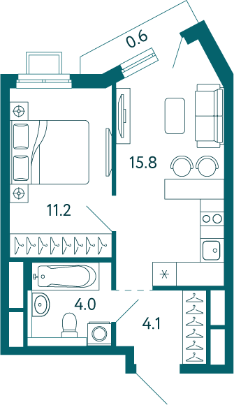 1-к, 35.7 м² · Дом у моря