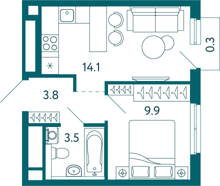 1-к, 31.6 м² · Садовые кварталы
