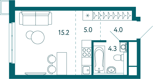 Студия, 28.5 м² · Садовые кварталы
