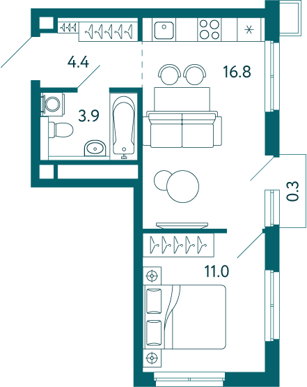 1-к, 36.4 м² · Садовые кварталы