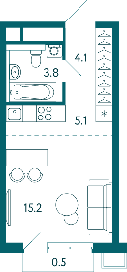 Студия, 28.7 м² · Садовые кварталы