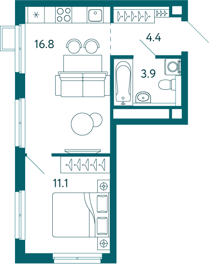 1-к, 36.2 м² · Садовые кварталы
