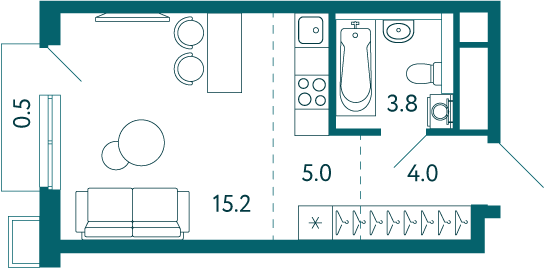 Студия, 28.5 м² · Садовые кварталы