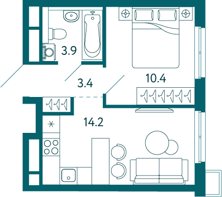 1-к, 31.9 м² · Садовые кварталы
