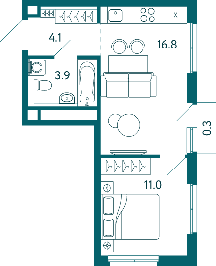 1-к, 36.1 м² · Садовые кварталы
