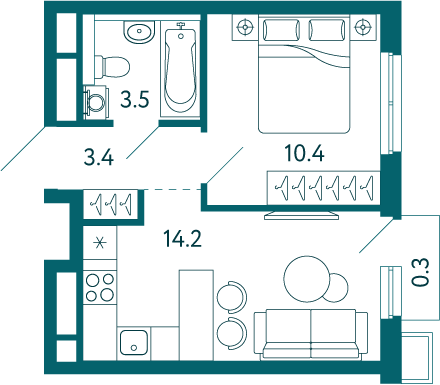1-к, 31.8 м² · Садовые кварталы
