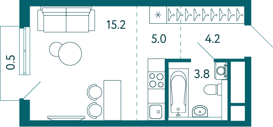 Студия, 28.7 м² · Садовые кварталы