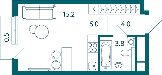Студия, 28.5 м² · Садовые кварталы